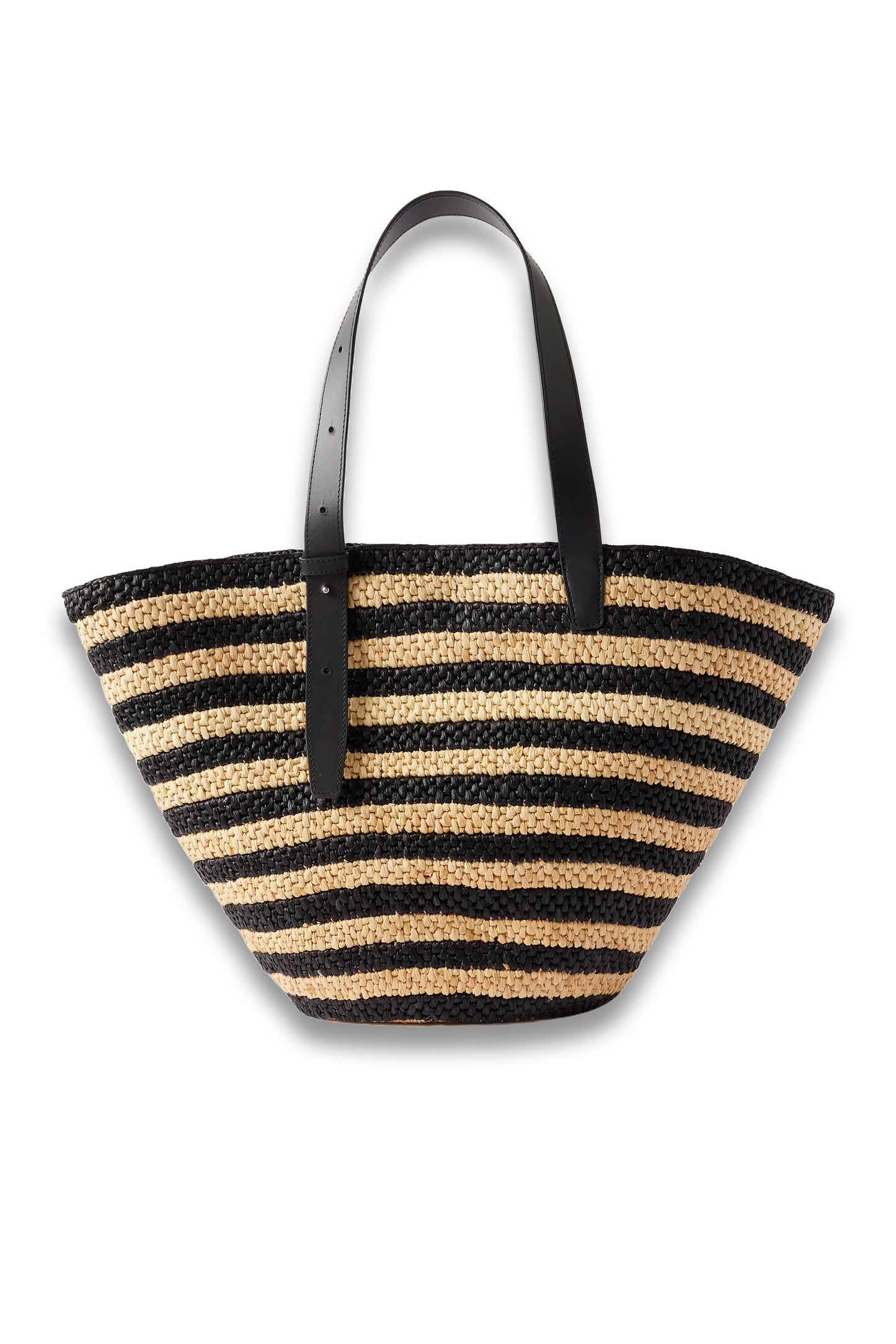The Bianca Large Leather-Trimmed Striped Raffia Tote