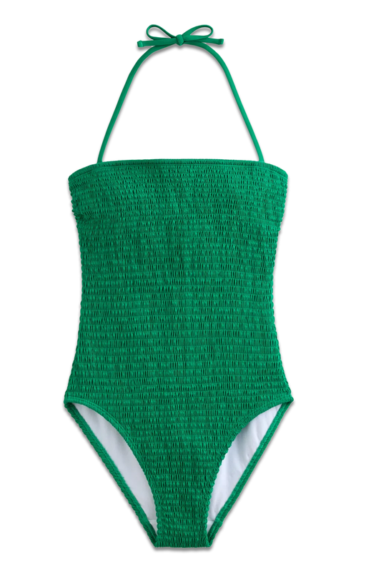 Milos Smocked Bandeau Swimsuit in Green