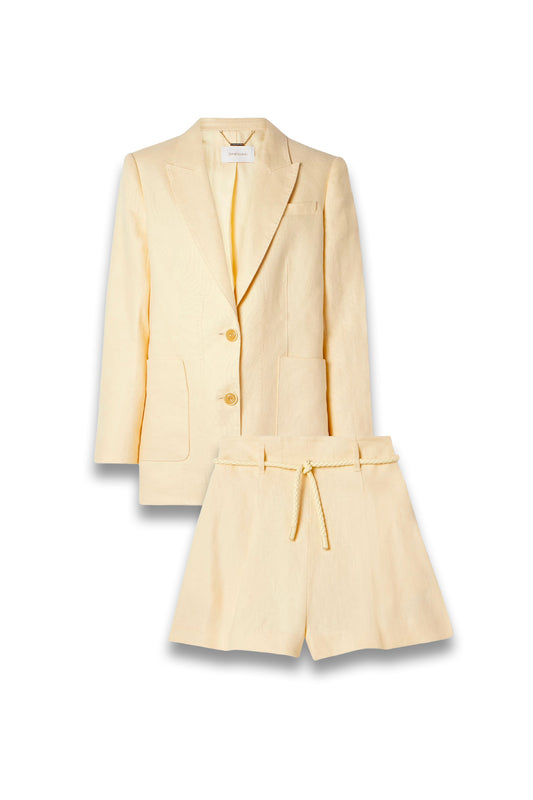 Illuminate Belted Pleated Linen Shorts and Blazer Set