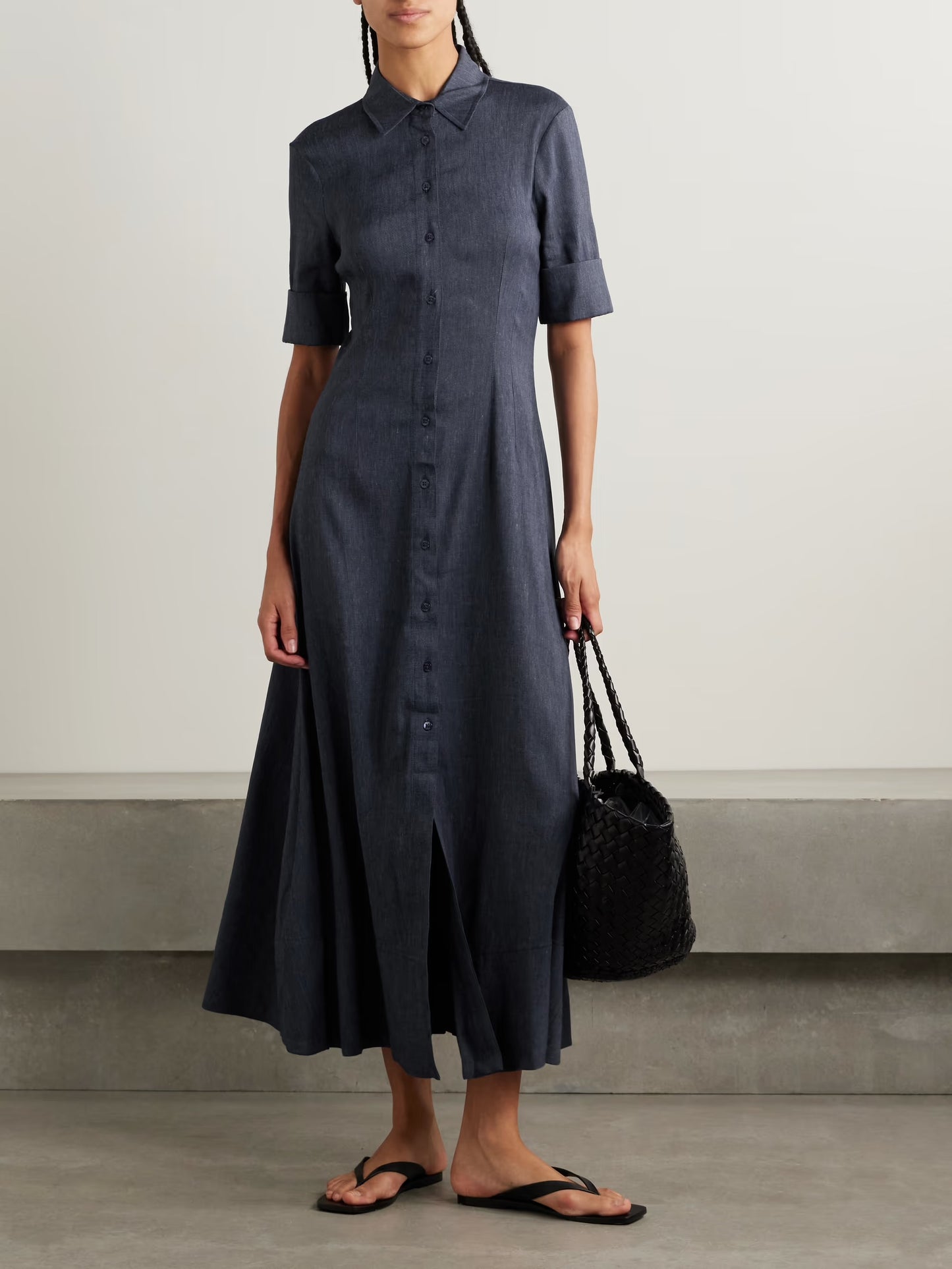 Joan Linen-Blend Chambray Midi Shirt Dress