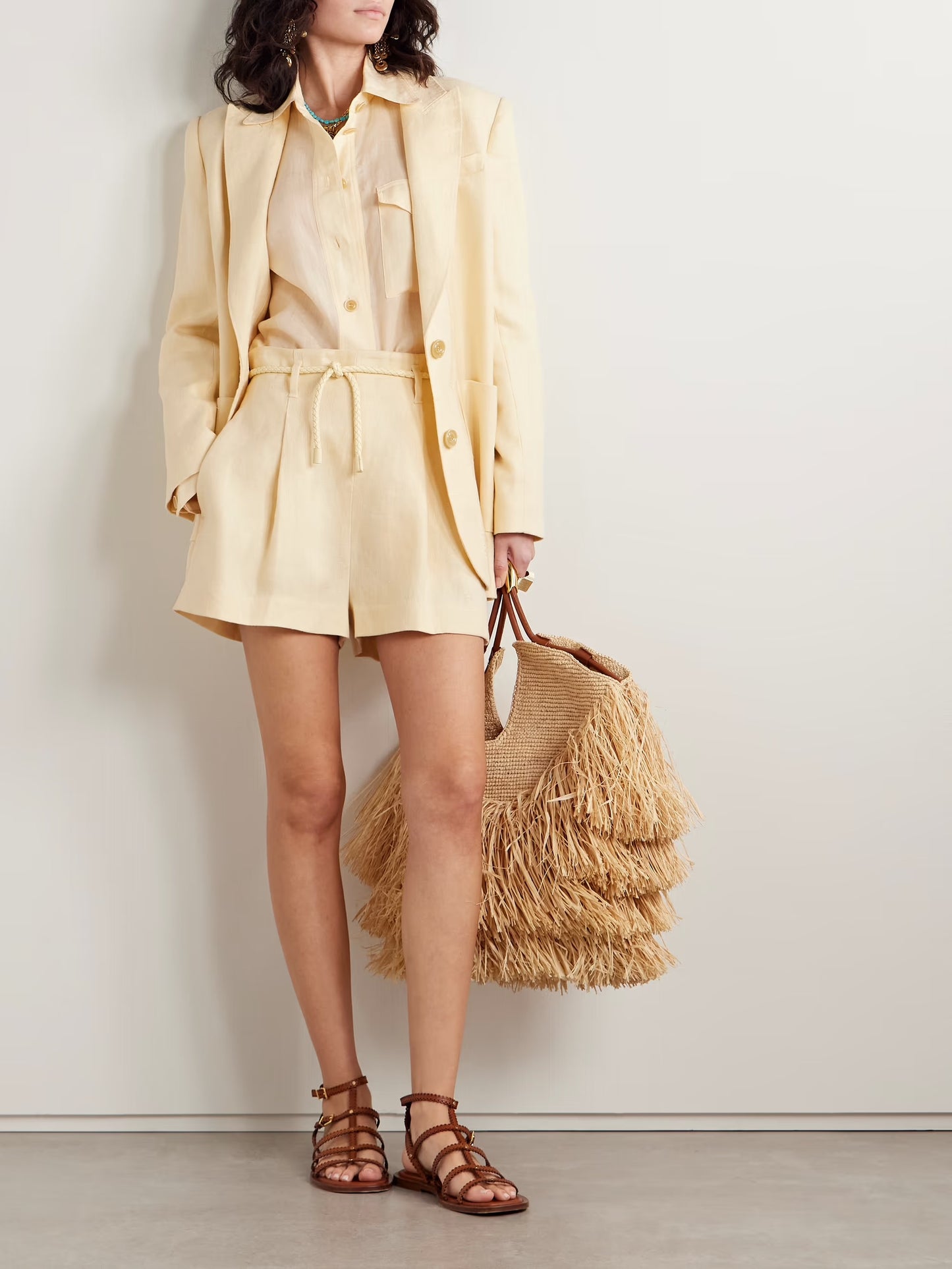 Illuminate Belted Pleated Linen Shorts and Blazer Set