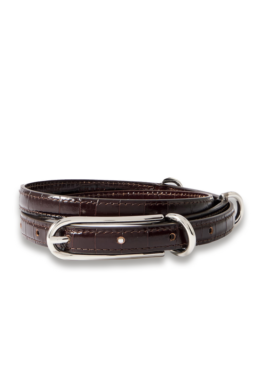 Three Keeper Croc-effect Leather Belt