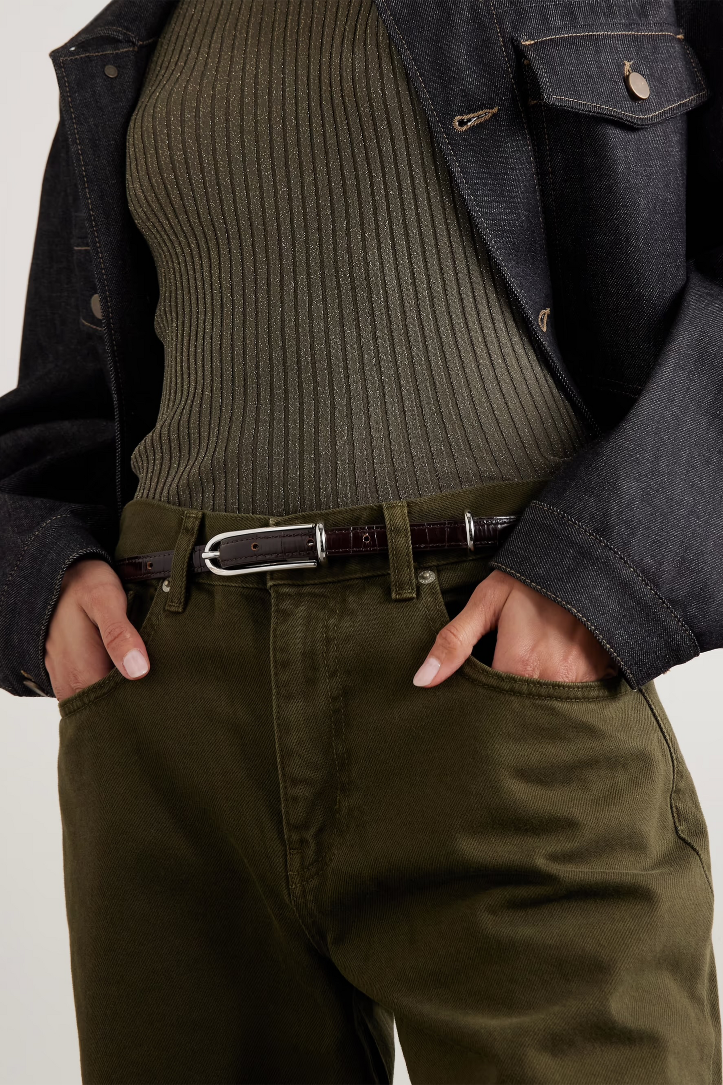 Three Keeper Croc-effect Leather Belt