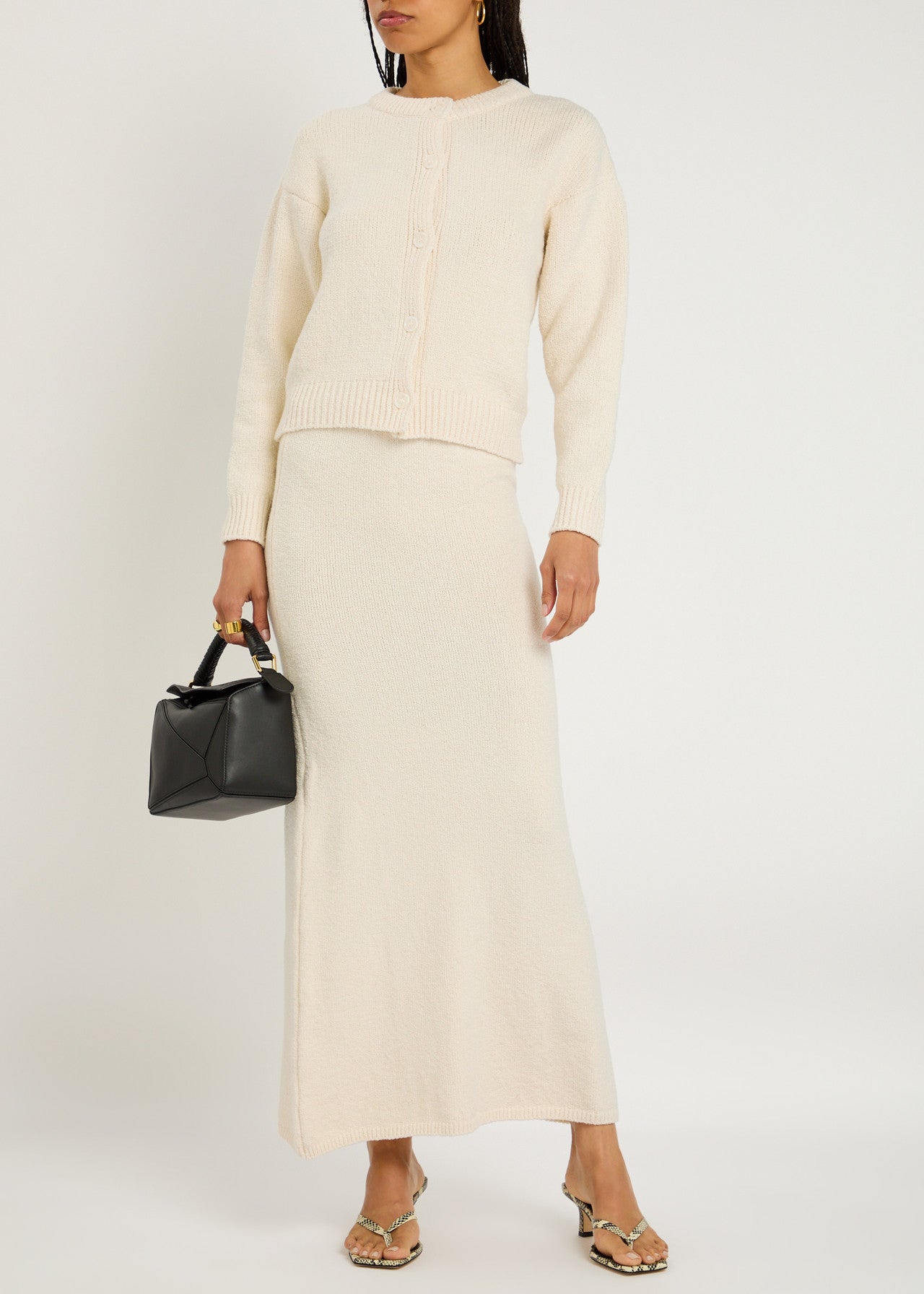 Knitted Bouclé Cardigan and Pencil Skirt