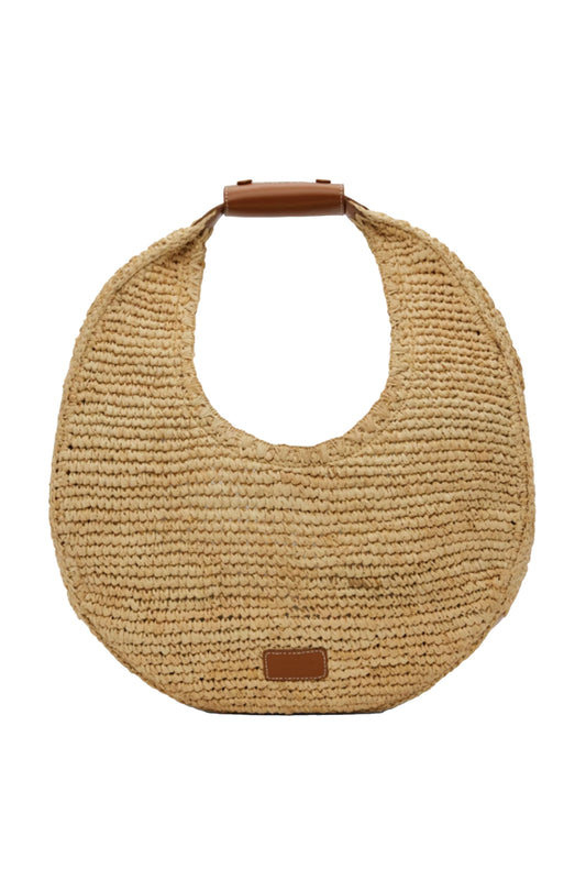 Beige Large Raffia Moon Tote