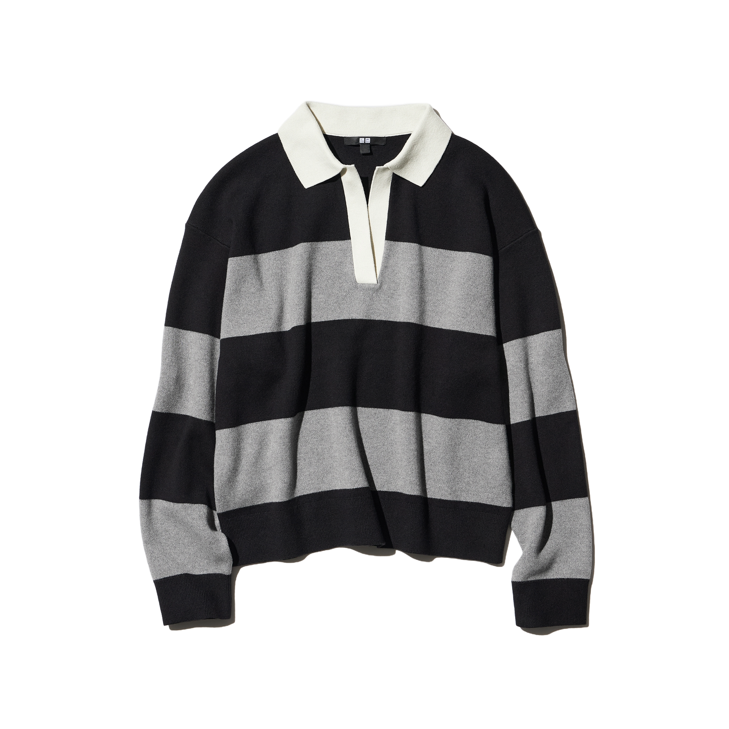Smooth Cotton Relaxed Polo Jumper (Stripe)