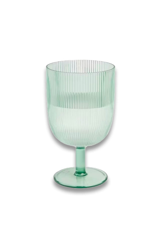 Ribbed Recycled Plastic Picnic Wine Glasses, Set of 4, 500ml, Aqua