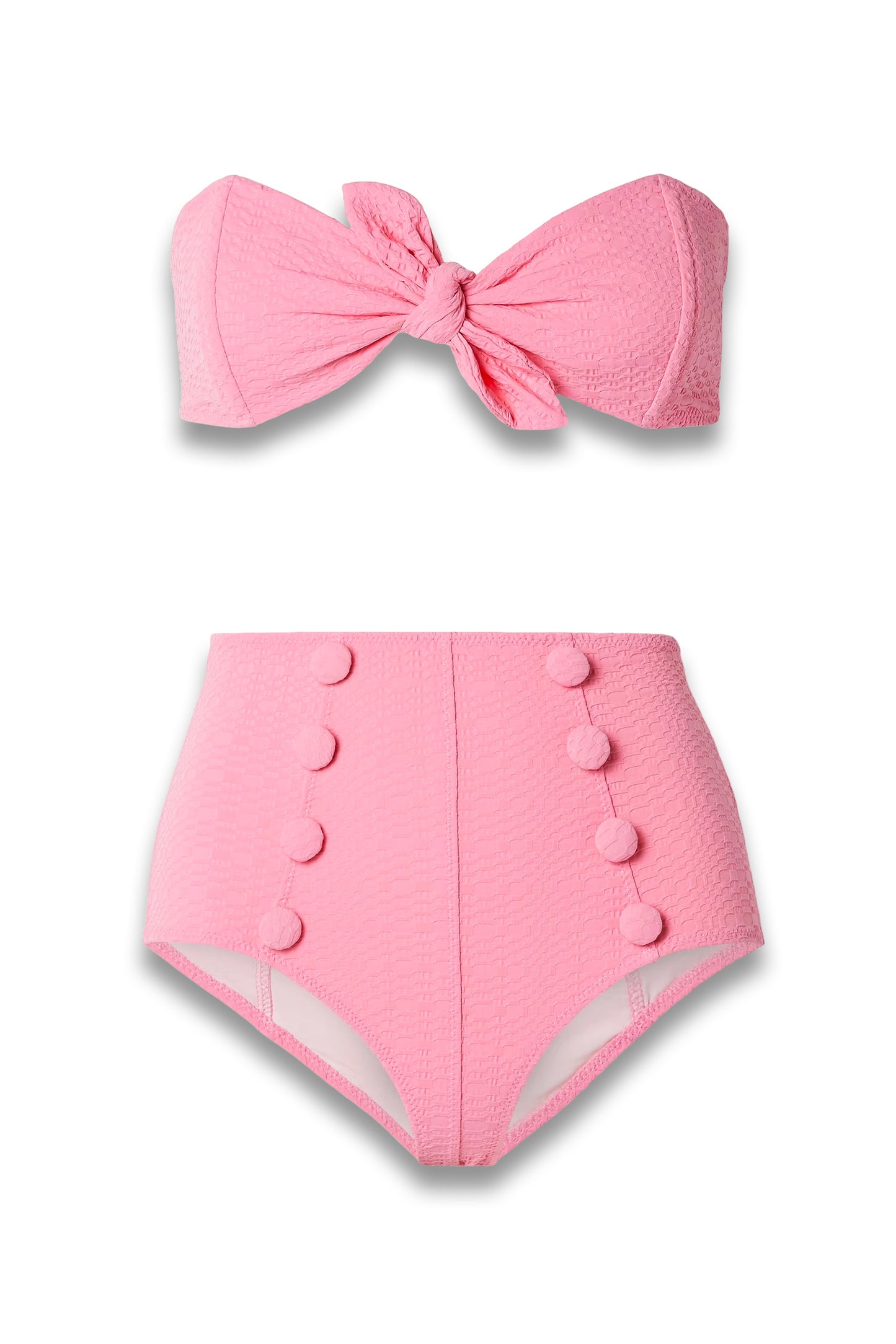 Poppy Strapless Button-Embellished Seersucker Bikini