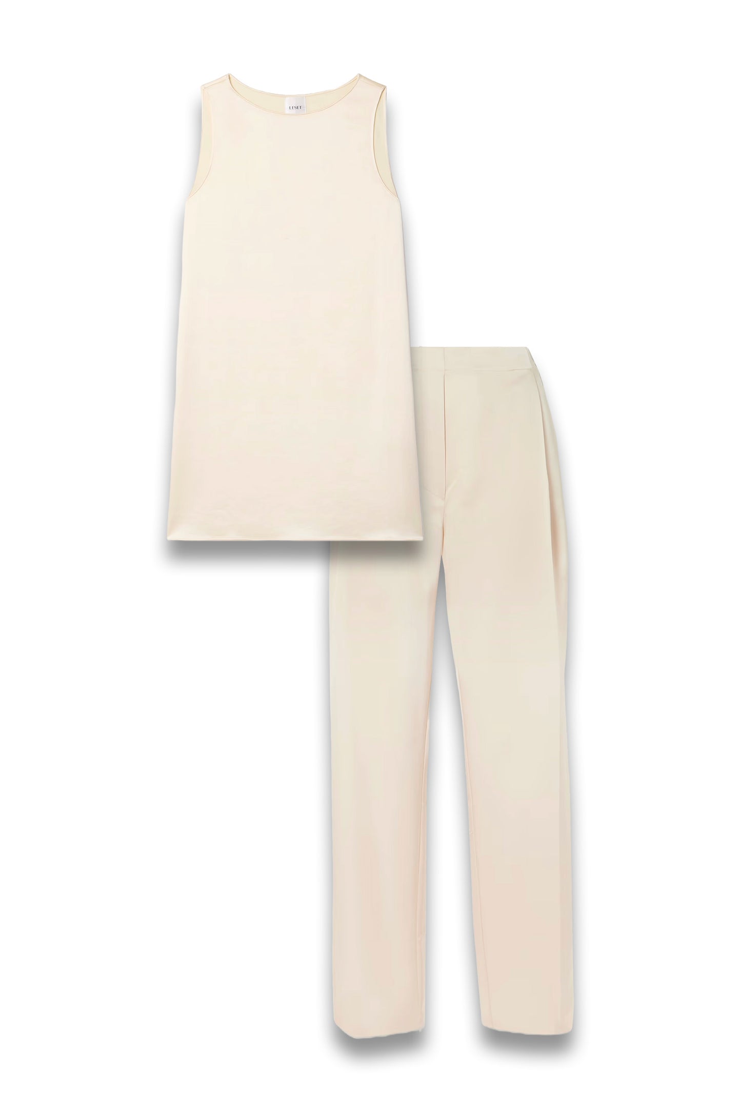 Barb Hammered-Satin Mini Dress and Pleated Satin Straight-Leg Pants