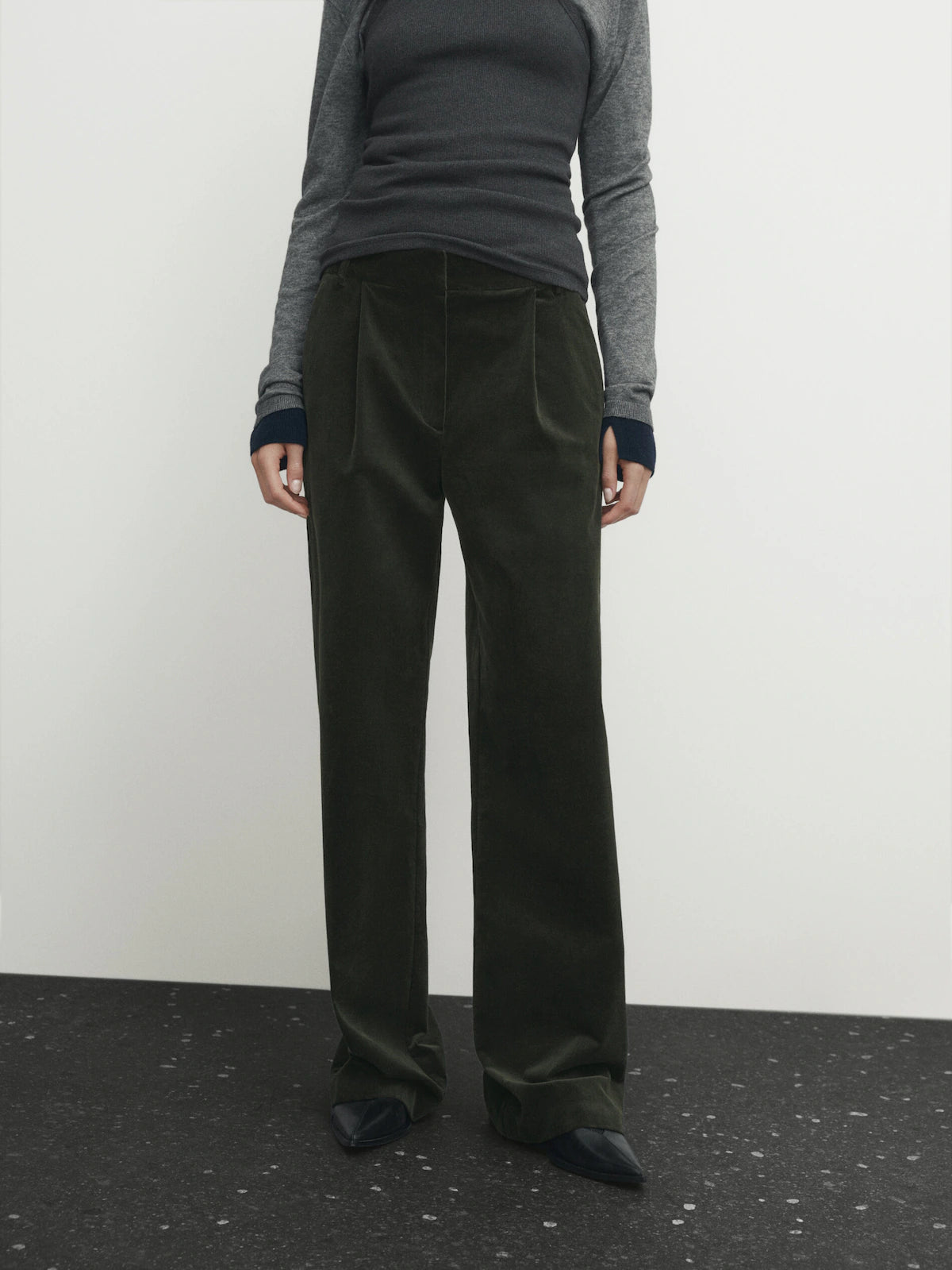 Straight Needlecord Trousers With Elastic Waistband