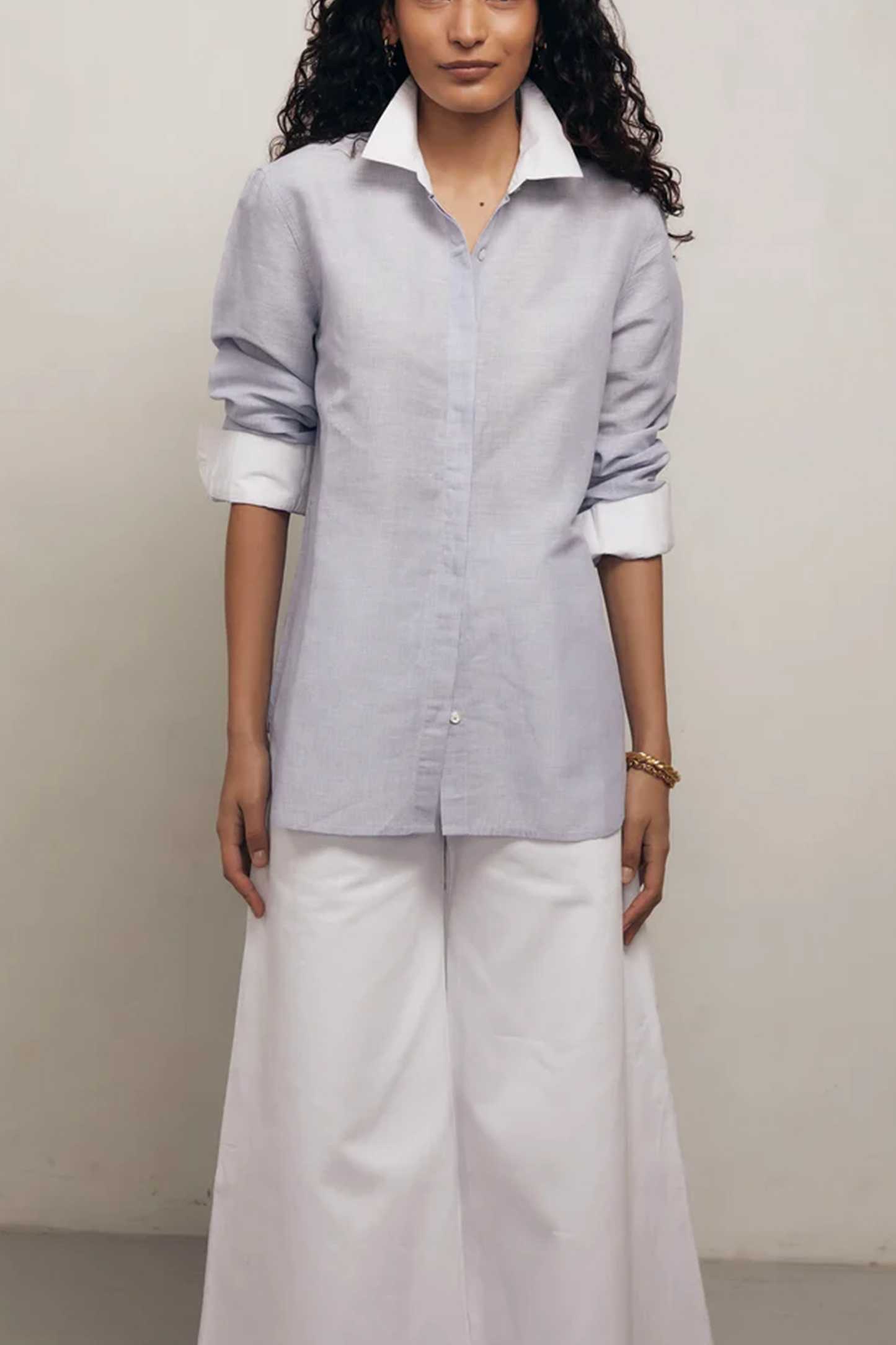 Yves- Blue Aand White Pinstripe Linen Weave Shirt