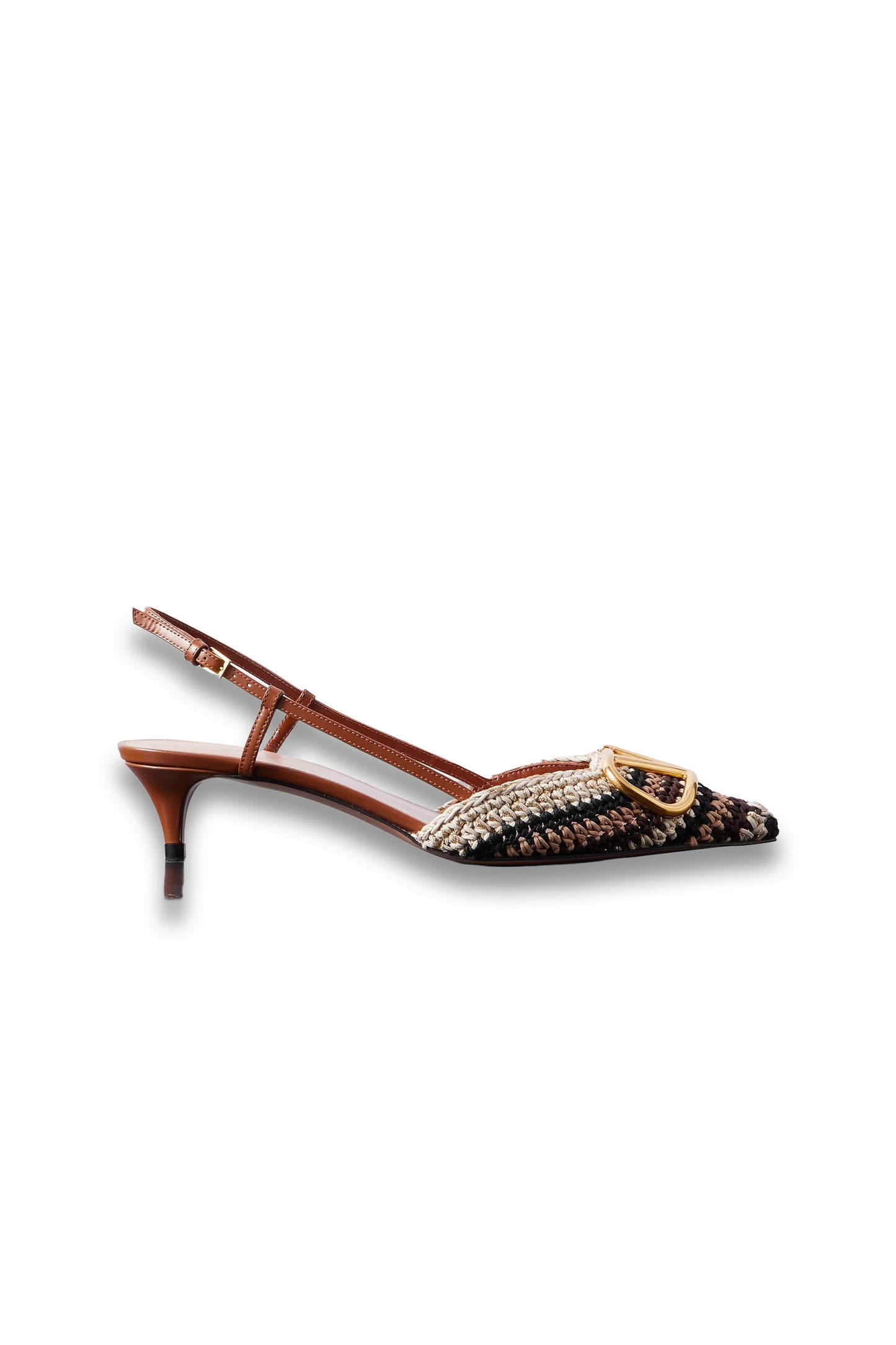 VLogo Signature 45 Leather-trimmed Crocheted Slingback Pumps