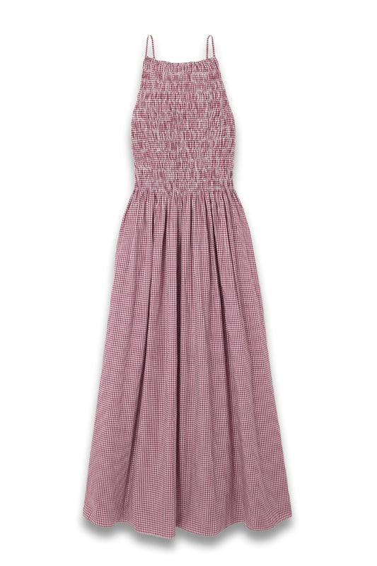Laia Shirred Gingham Cotton Maxi Dress