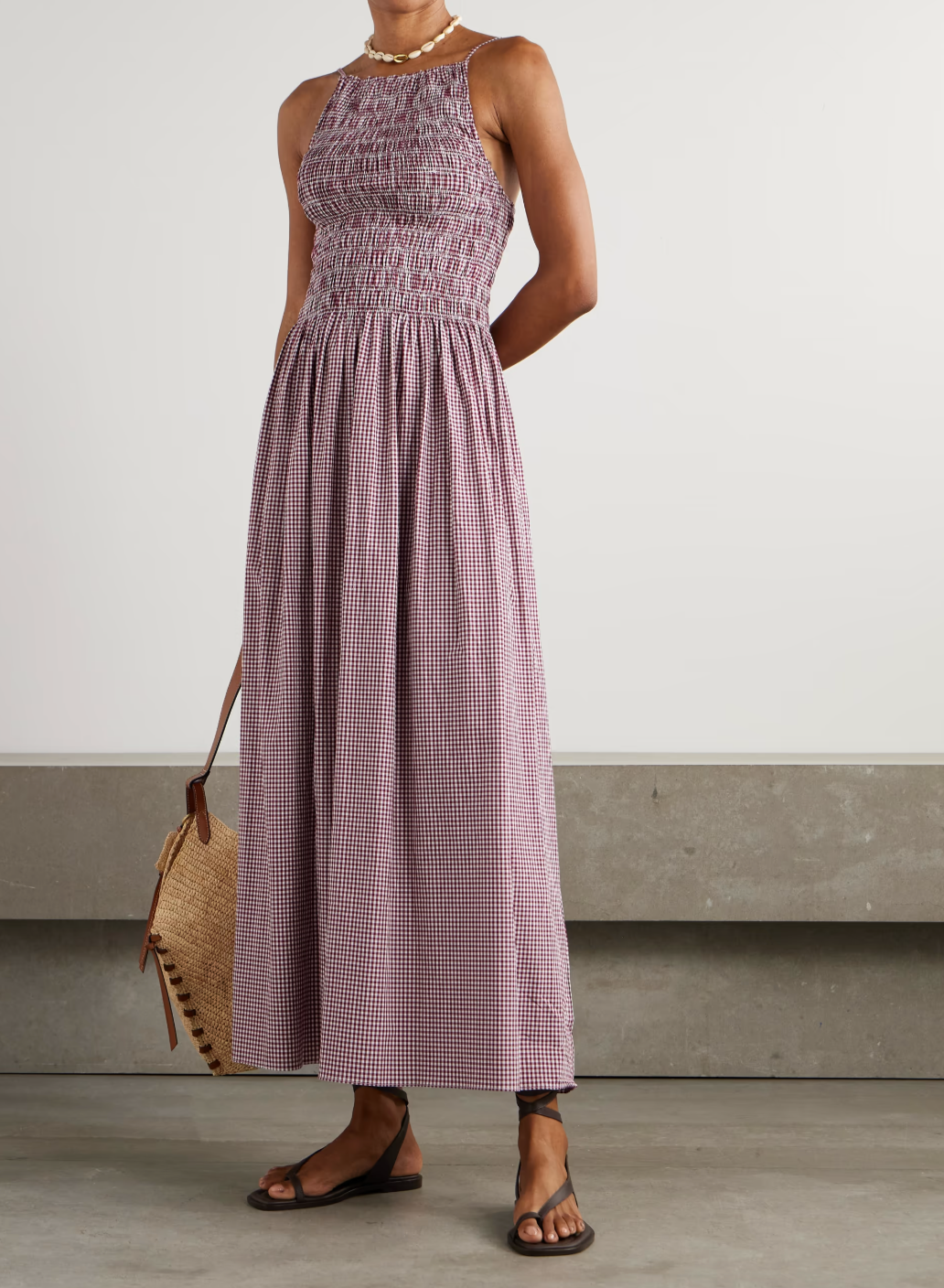 Laia Shirred Gingham Cotton Maxi Dress