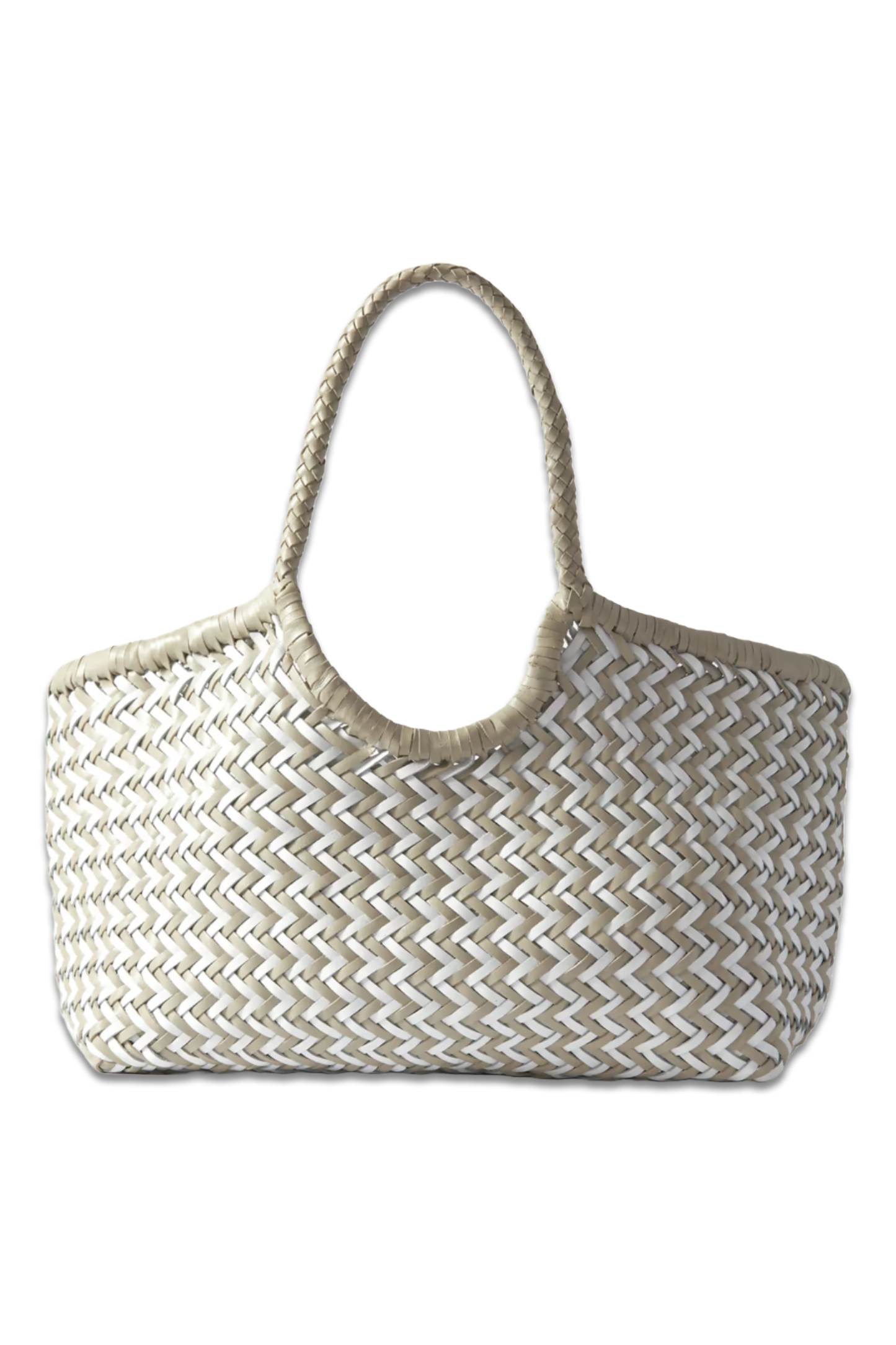 Nantucket Large Woven Leather Tote Cream/White