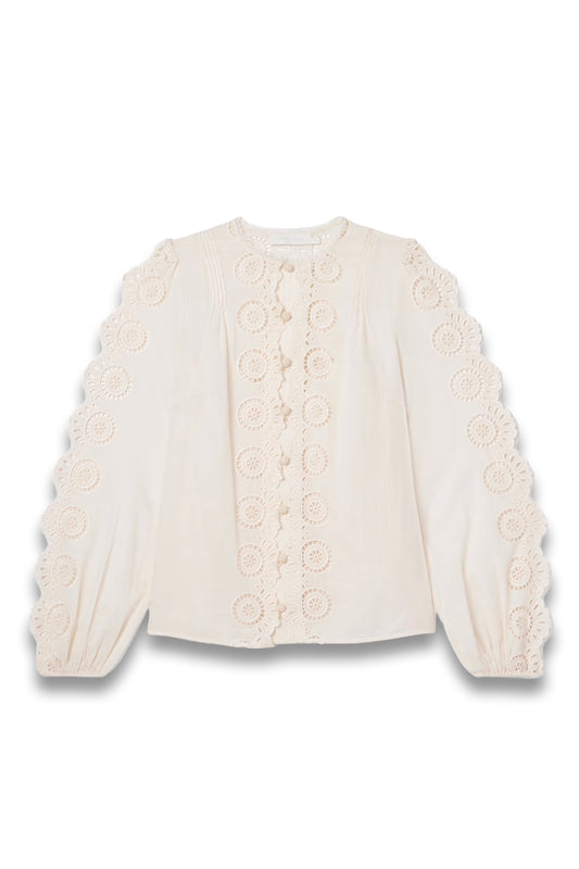 Lucky Pintucked Broderie Anglaise Cotton-Voile Top