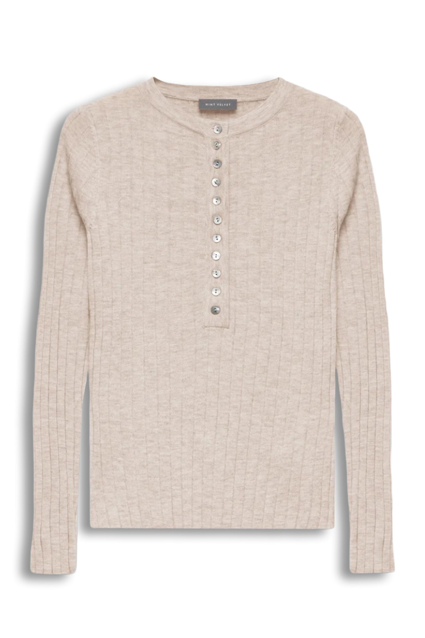 Neutral Ribbed Henley Knit Top