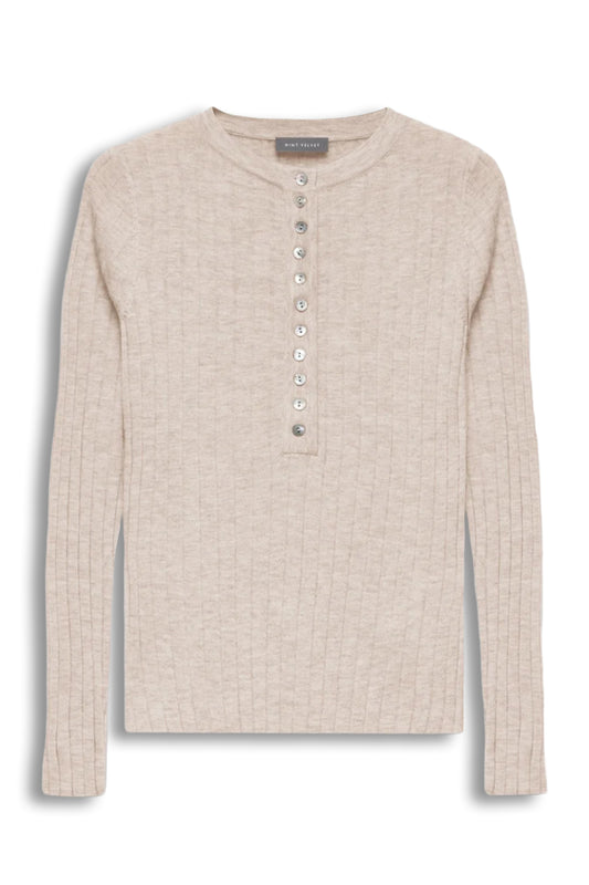 Neutral Ribbed Henley Knit Top