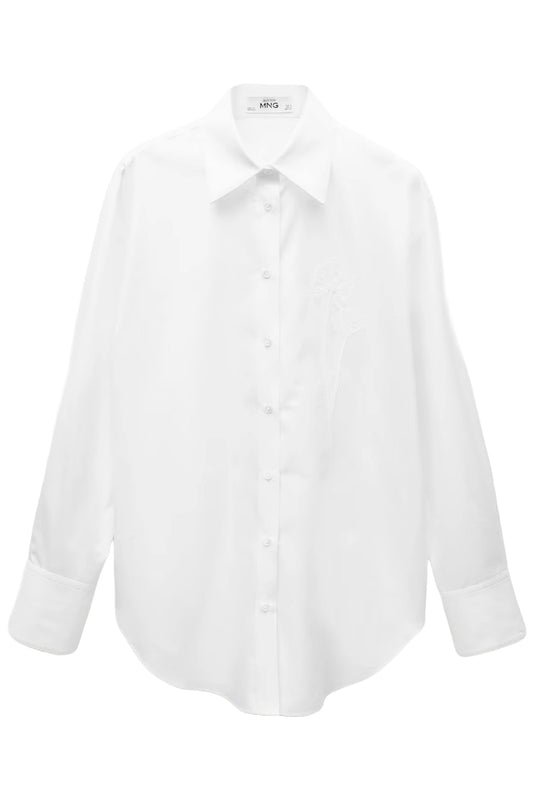Oversized Poplin Shirt with Embroidery Detail
