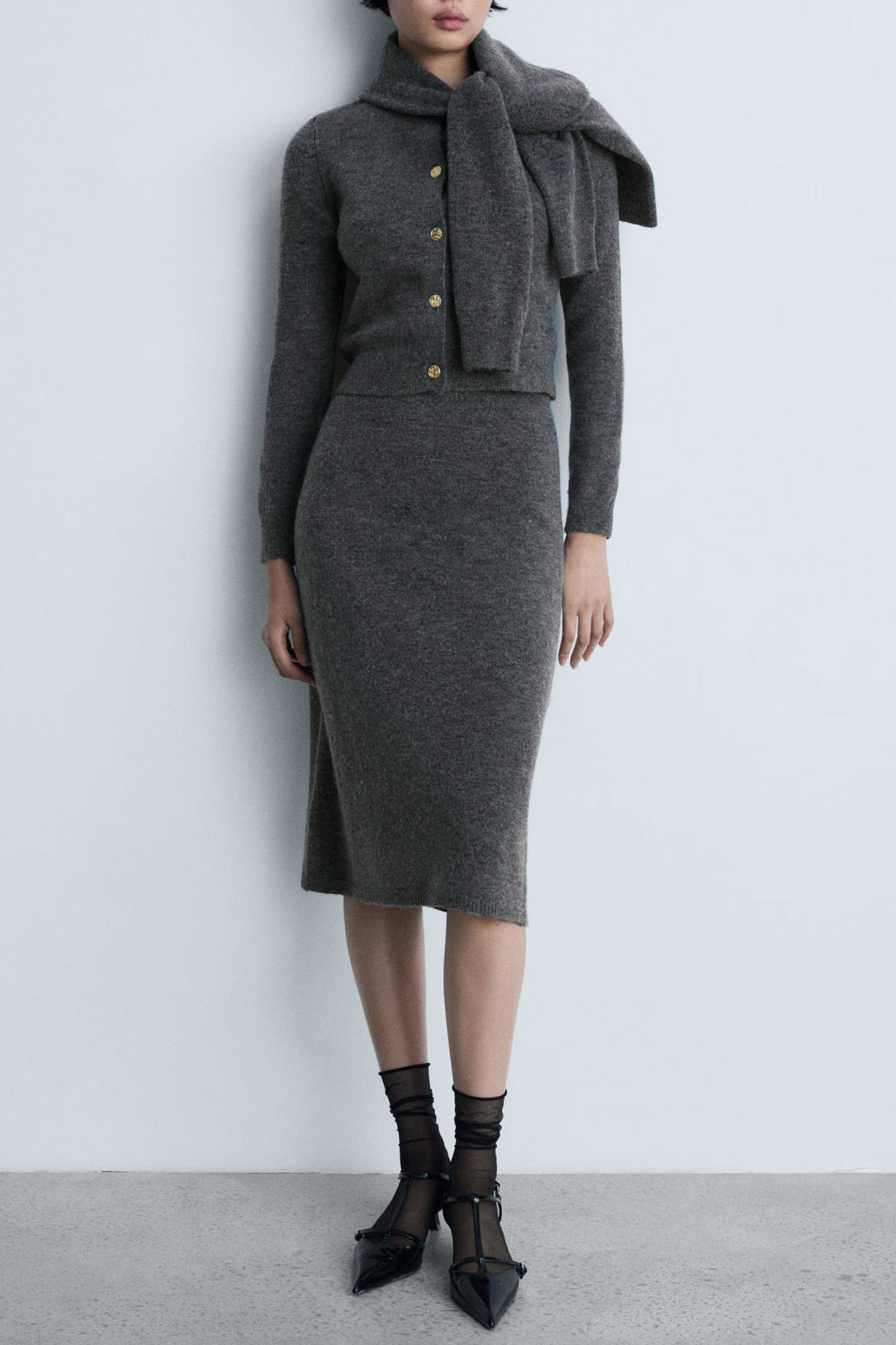 Knitted Cardigan With Jewel Button
