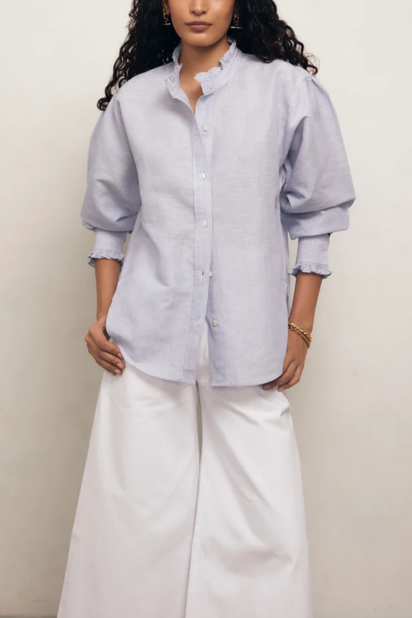 Jo- Blue And White Pinstripe Linen Weave