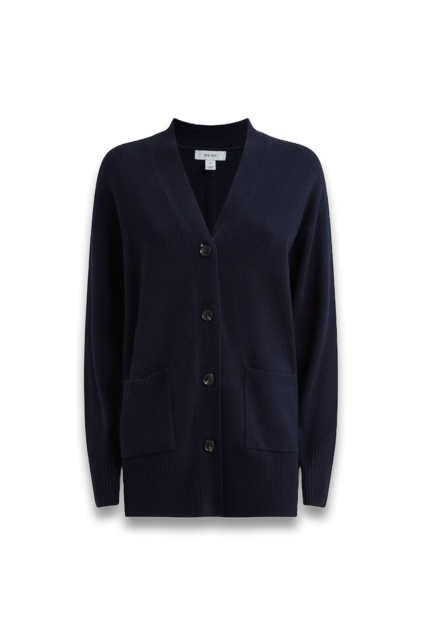 Wool Blend Button-Through Cardigan in Navy