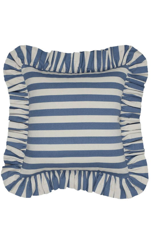 Tangier Denim Stripe Frilly Cushion