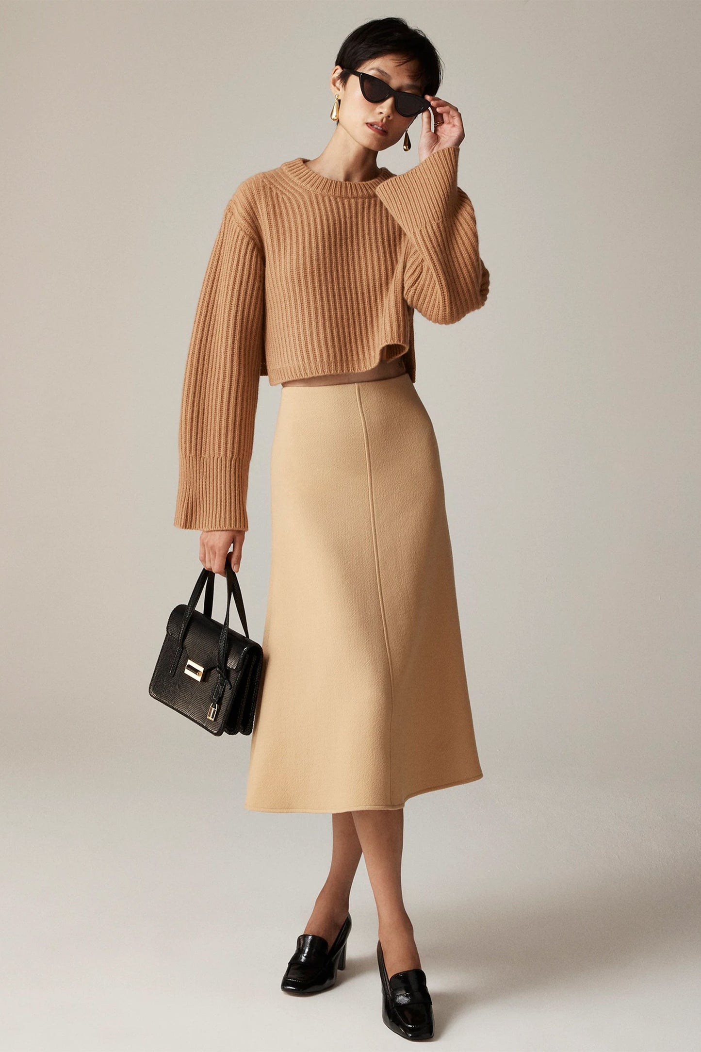 A-line circle skirt in double-cloth wool blend