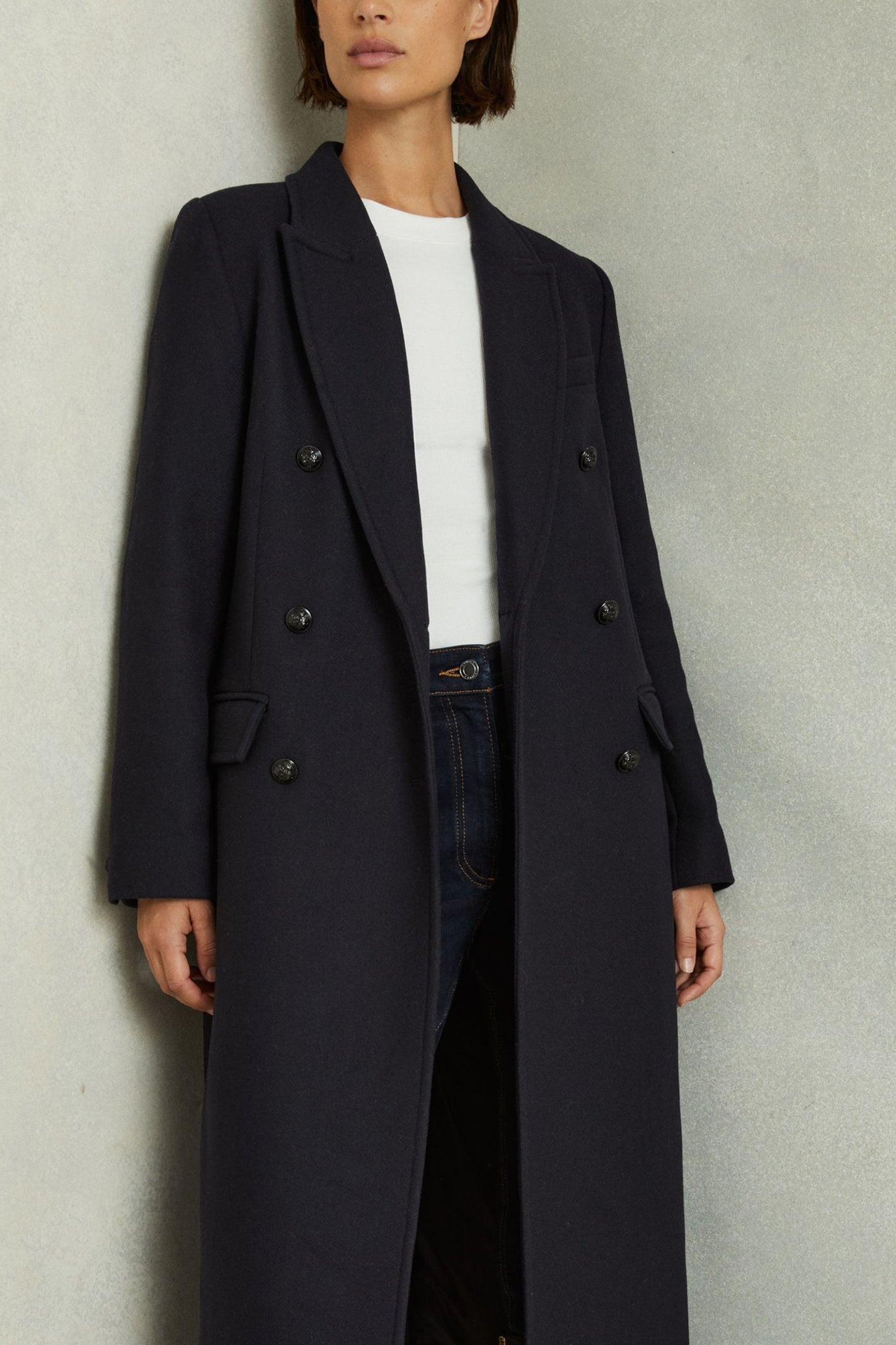 Wool-Blend Twill Double-Breasted Coat