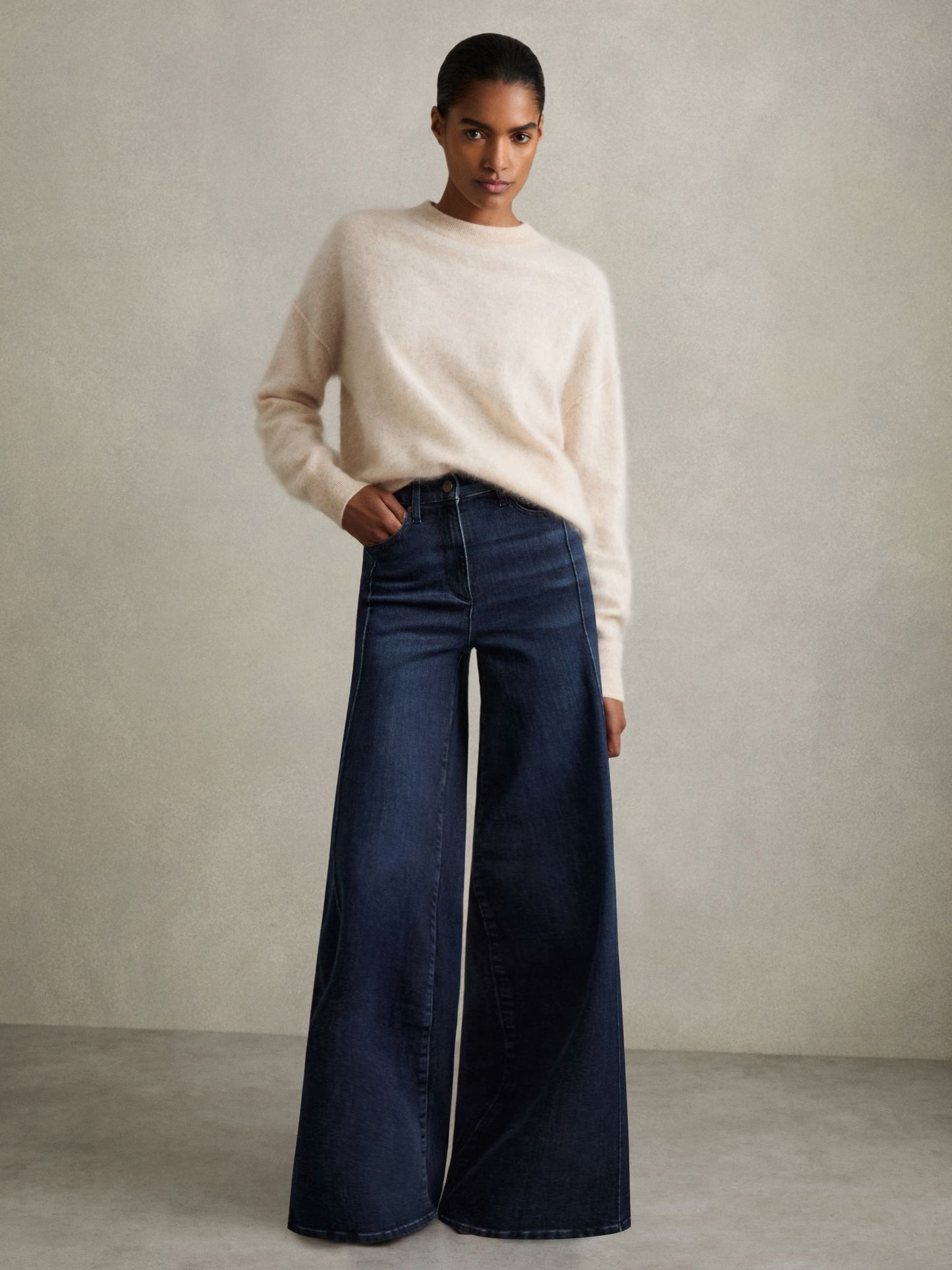 Heather Stretch Cotton Wide Leg Jeans