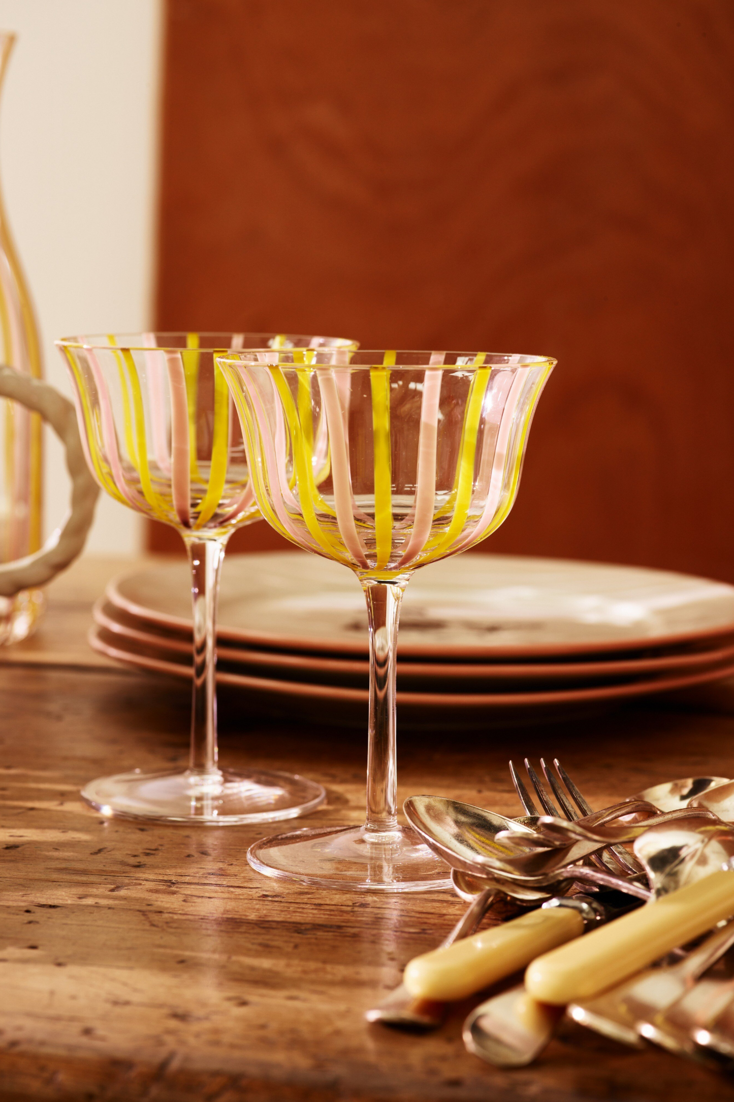 Striped Glass Coupes Set of Two