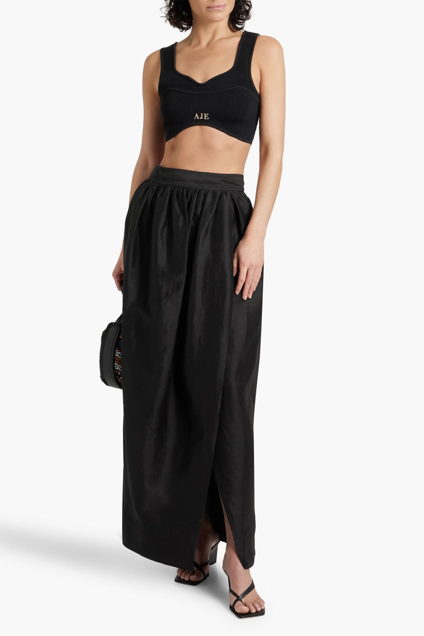 Mirabelle wrap-effect linen-blend maxi skirt