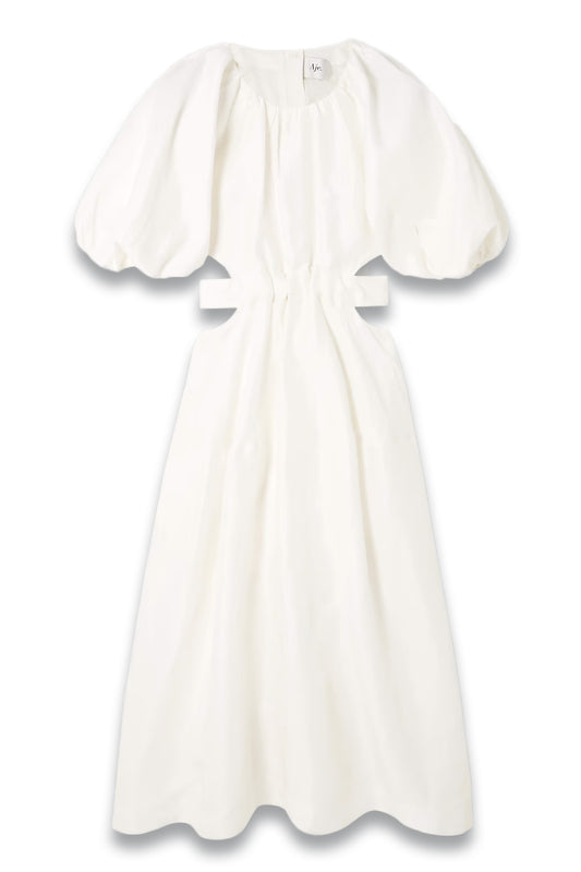 Mimosa Cutout Gathered Linen-blend Midi Dress