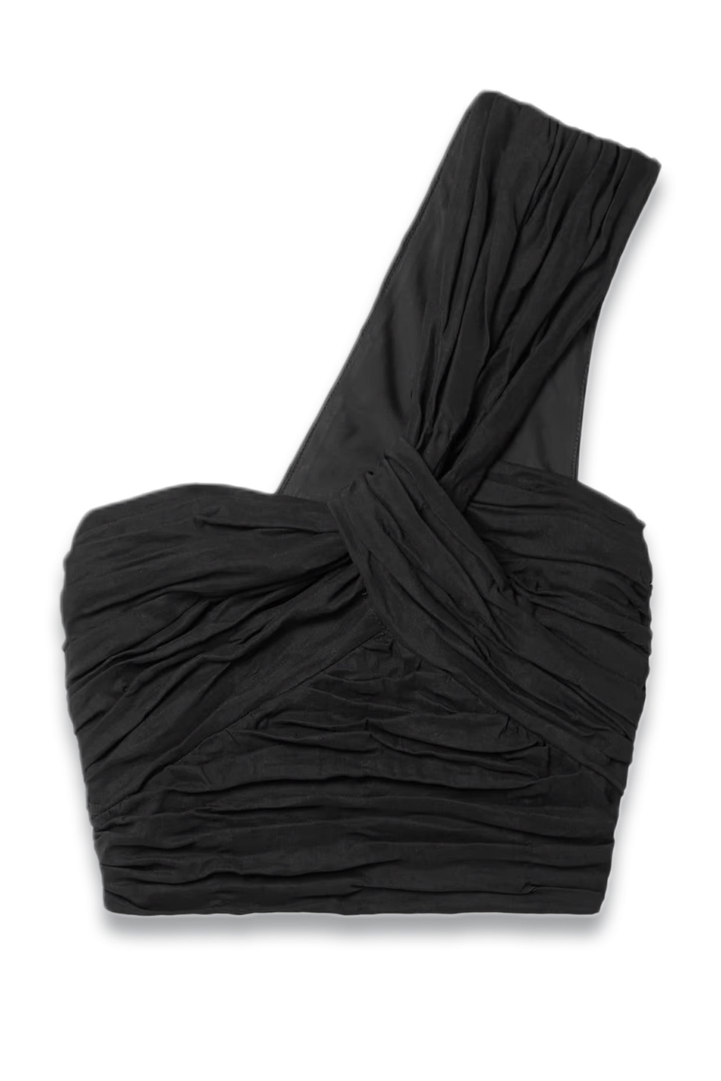 Apollo One-Shoulder Cropped Gathered Linen-Blend Top