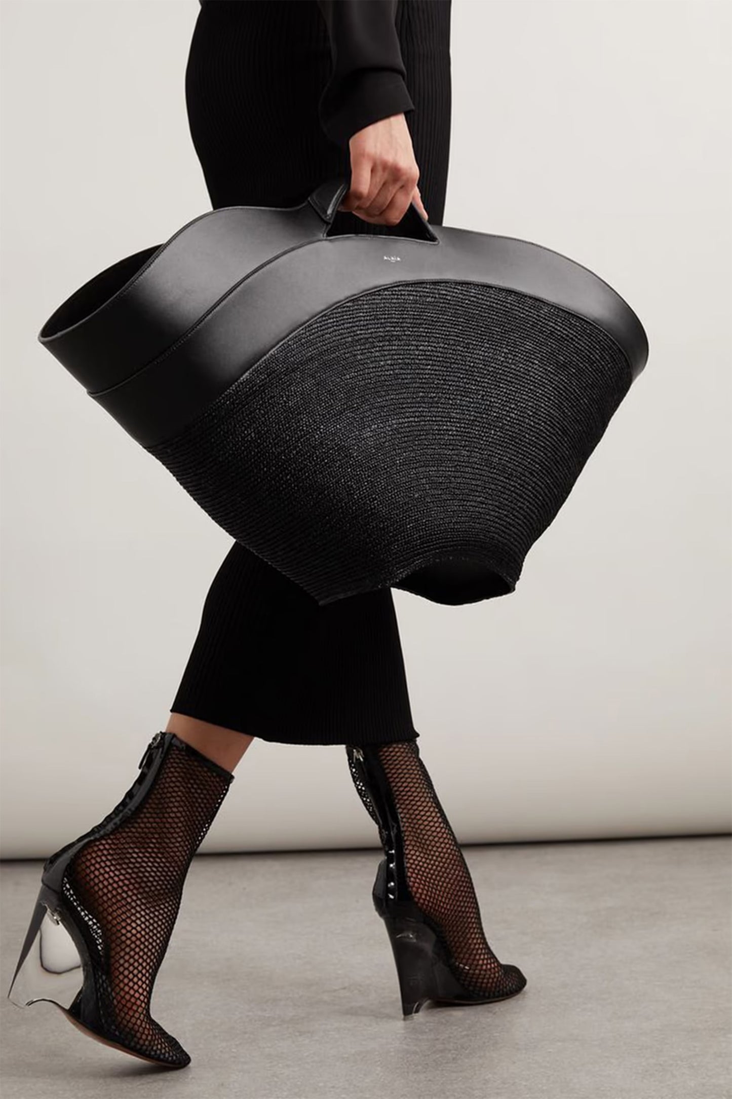 Khaima Leather-Trimmed Straw Tote