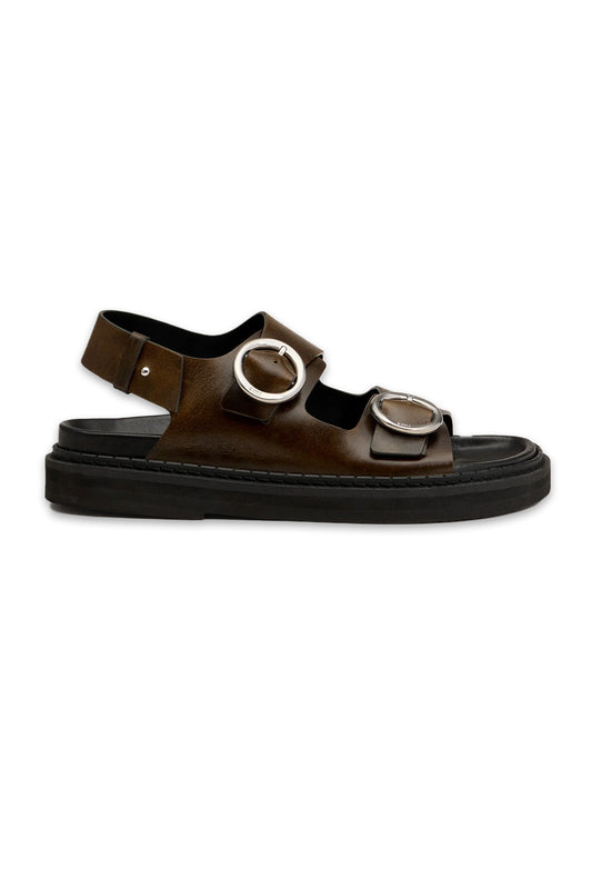 Green Leather Fussbet Midi Sandals