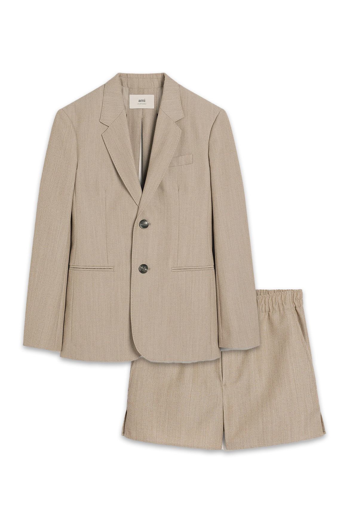 Beige Wool Back Slit Jacket and Elasticated Short
