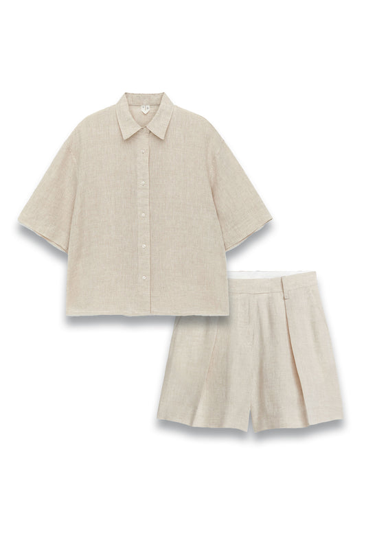 Relaxed Shirt and High Waist Shorts in Linen