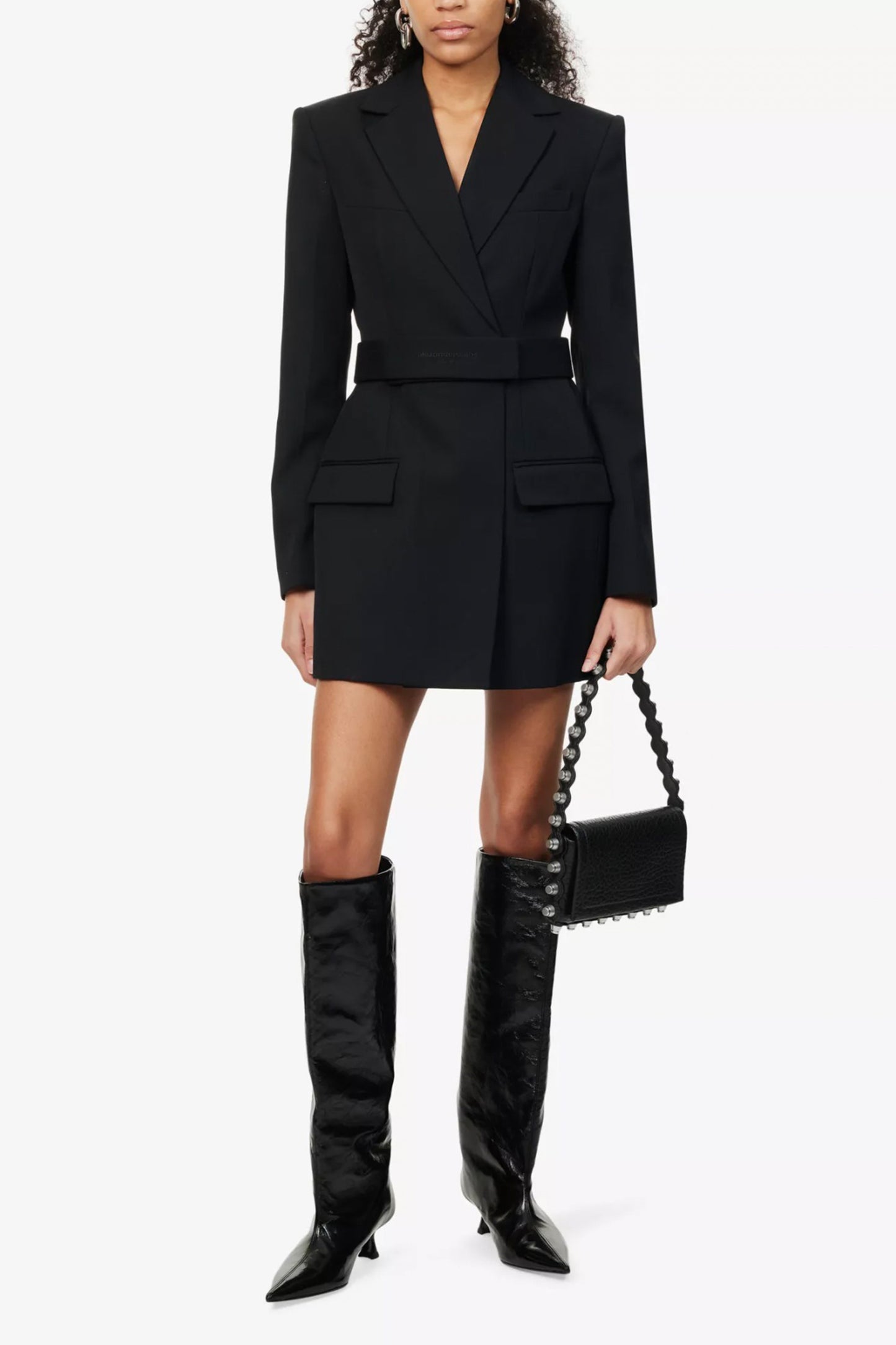 Tailored Belted Wool Blazer Dress