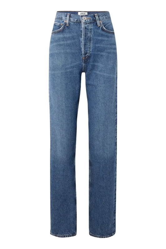 90's Pinch Waist Long High-rise Dark Denim Straight-leg Jeans