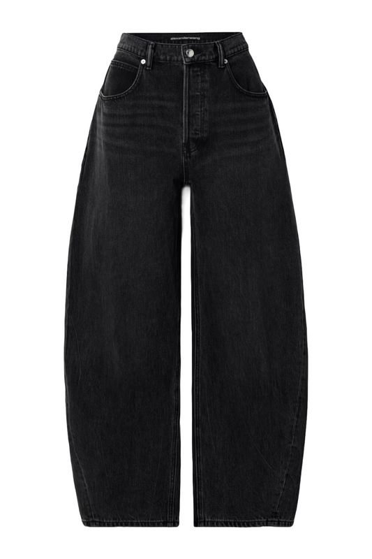 Dark Gray Mid-Rise Barrel-Leg Jeans
