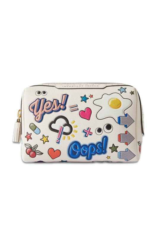 All Over Stickers Important Things Embossed Textured-leather Pouch