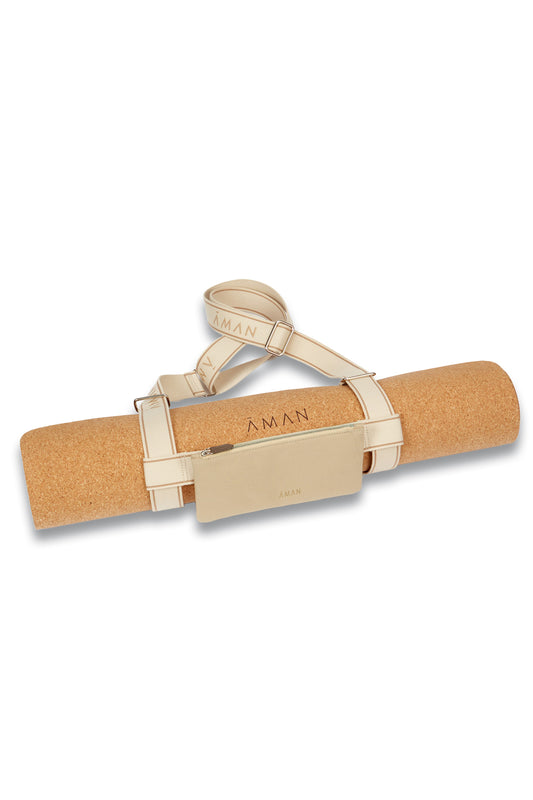 Yoga Mat with Logo Strap and Pouch - Cream