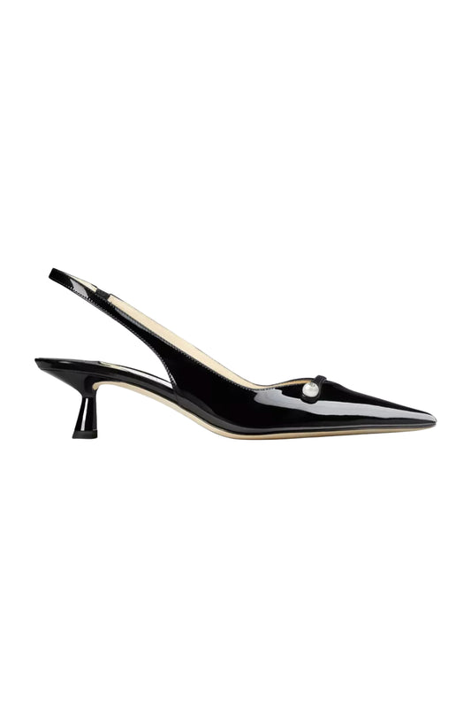 Amita 45 Black Leather Slingback Heels