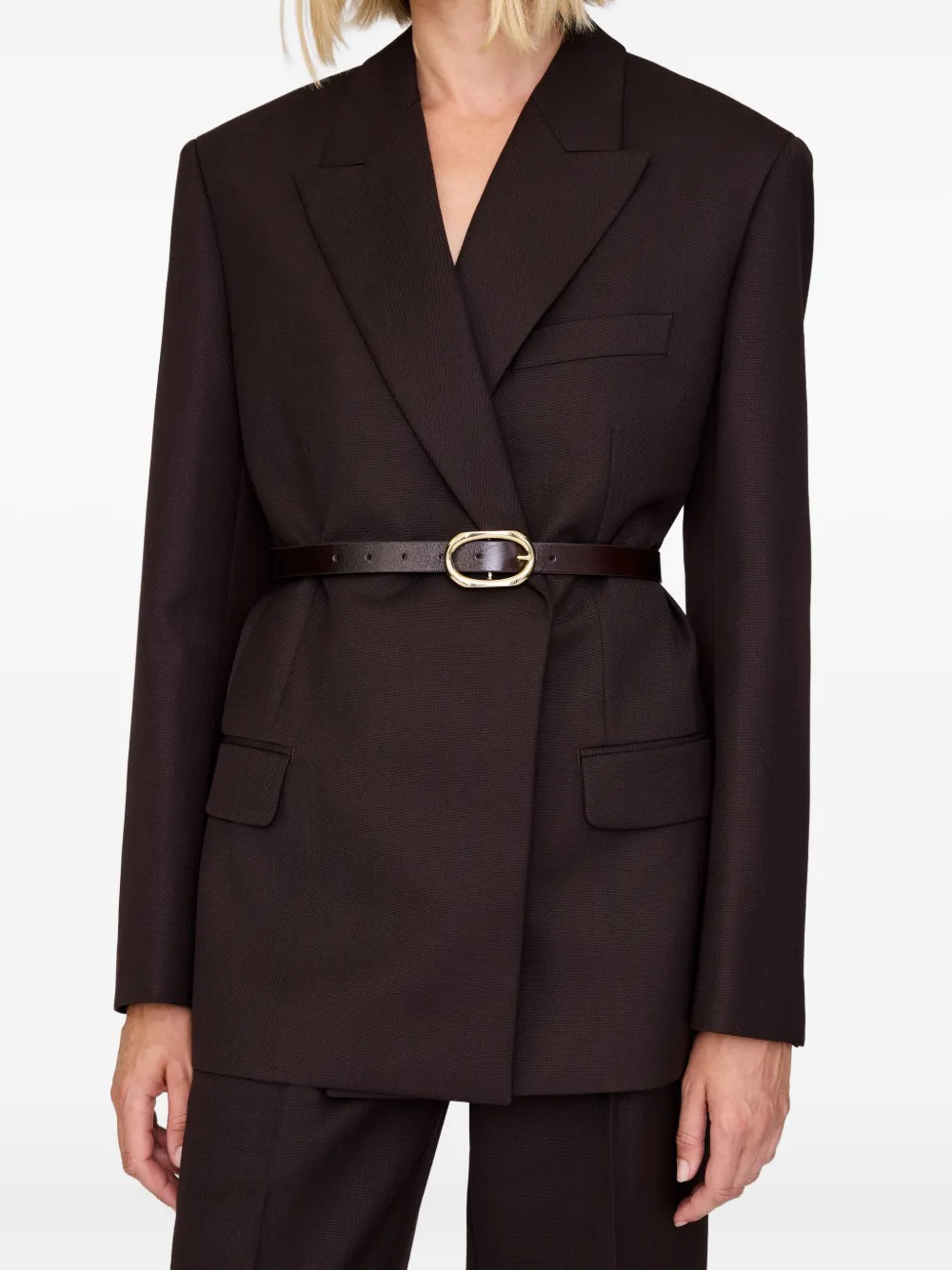 Oval-buckle Leather Belt
