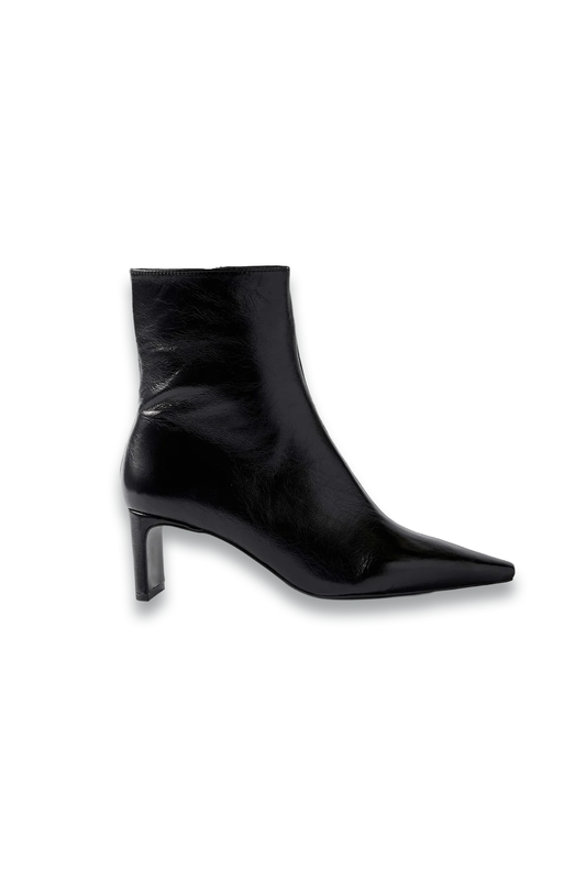 Macy Black Mid Heel Ankle Boots