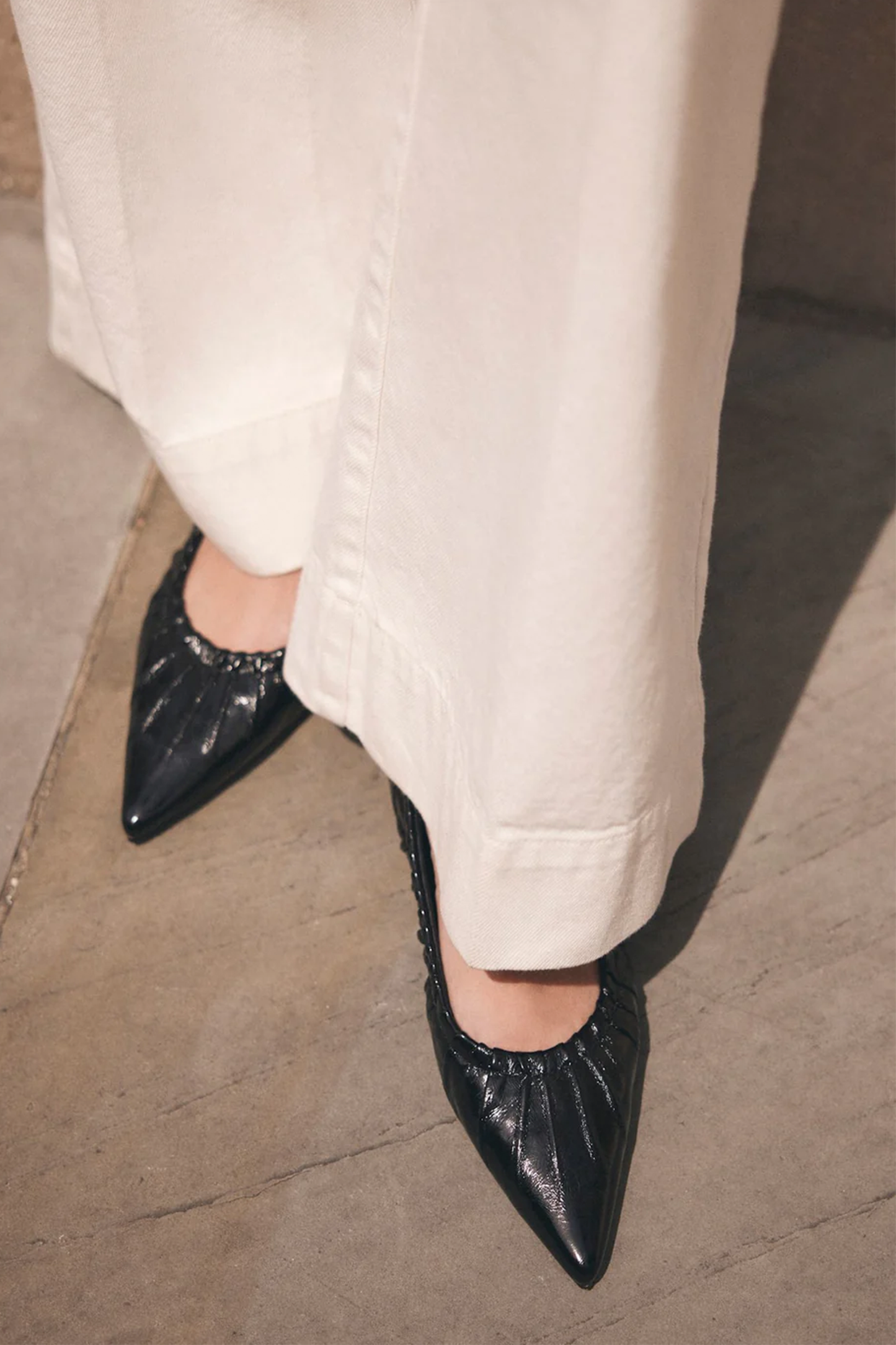 Arella Black Leather Ballet Flat Shoes