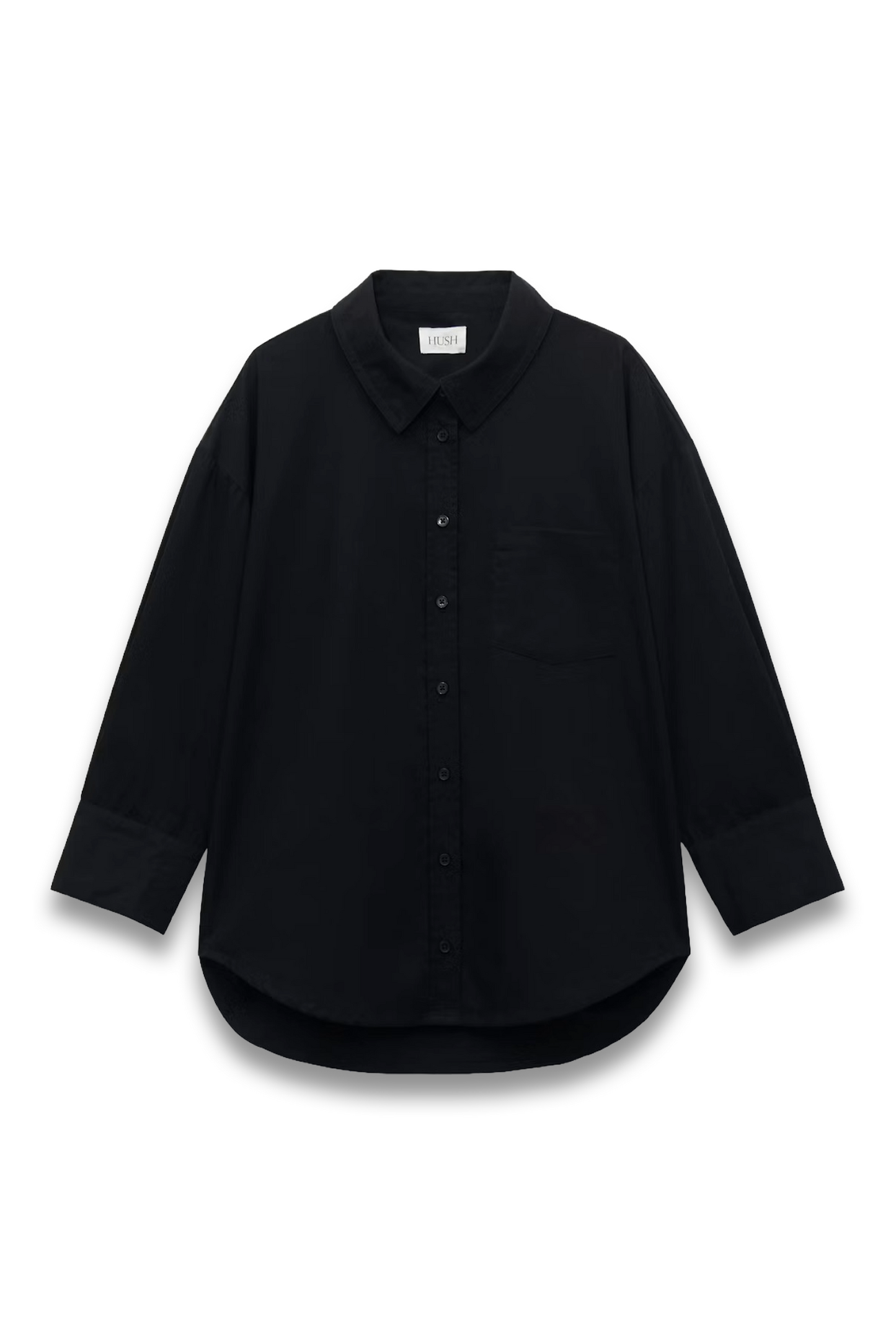 Aria Cotton Poplin Bracelet Length Shirt in Black