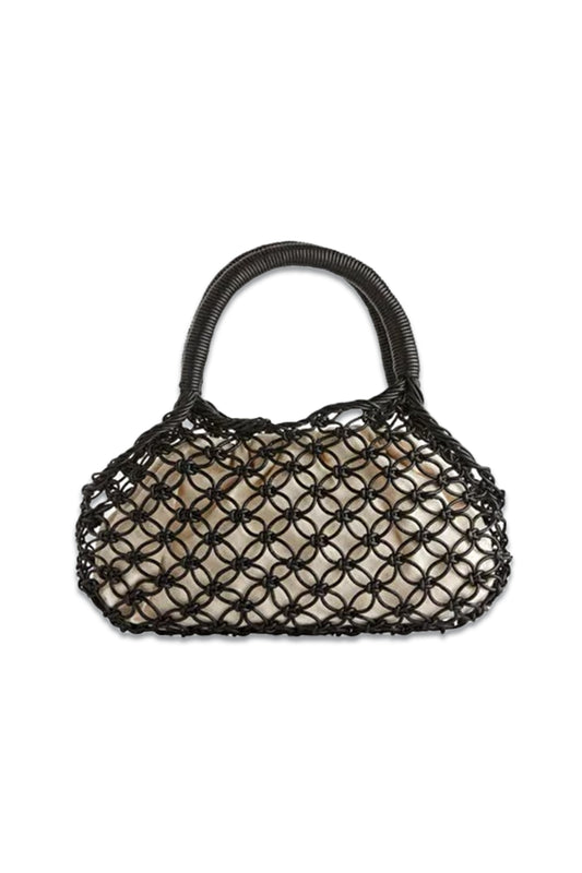 Leather Macrame Bag, Black