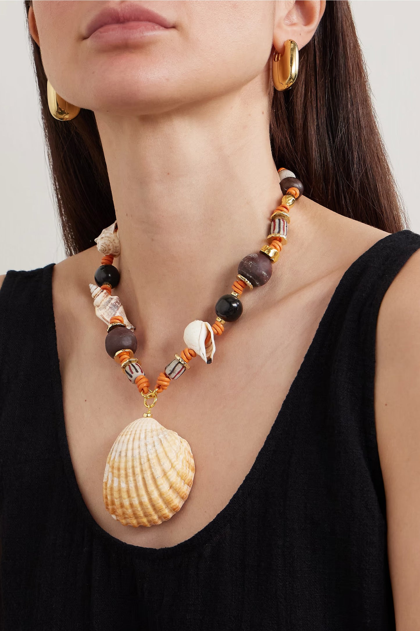Samsara gold-plated, leather, shell, onyx and recycled-glass necklace